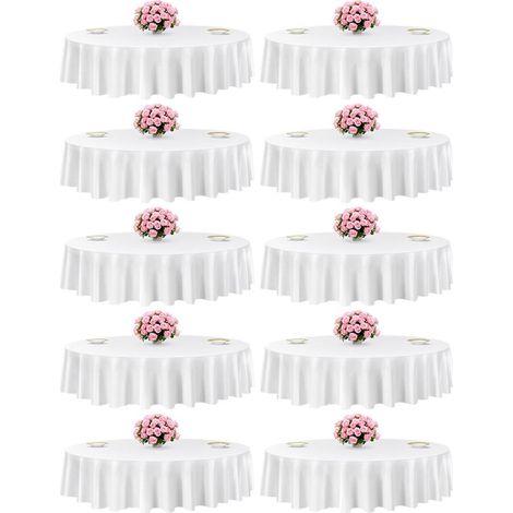 Table ronde 2286 mm - lot de 10 nappes blanches en polyester pour mariage, banquet et salle à manger (1/5)