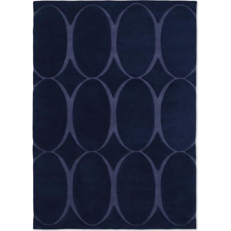 Tapis salon et chambre en laine 120x180 bleu marine rectangle fait à la main (1/5)