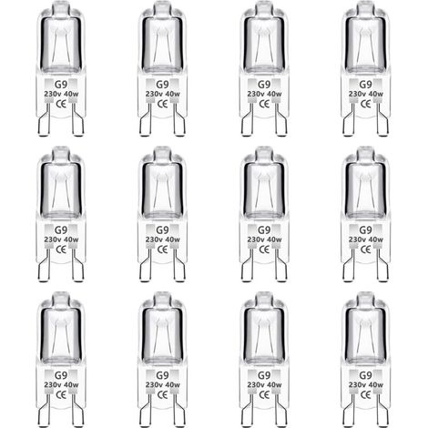 Vtizikl Lot de 12 ampoules halogènes G9 40 W 230 V, dimmables 0-100 %, 480 lm, blanc chaud 2700 K, sans scintillement, culot G9 à double broche, pour four, lustre, éclairage de jardin, éclairage de pl
