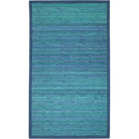 Tapis en bambou 70x120 cm – Lattes 100% végétales – Ganse en coton bleu – Antidérapant et léger – Thedecofactory