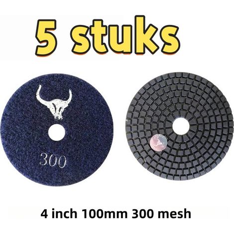 Lot de 5 disques de polissage diamantés à l'eau, pour pierre, marbre et granit, diamètre 100 mm, grain 300 (1/5)