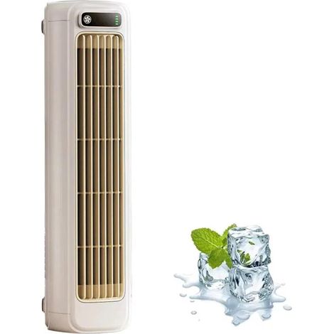 Climatiseur portable rechargeable, ventilateur sans pales silencieux à 3 vitesses, appareil de refroidissement compact avec 2 crochets inclus, beige (1/5)