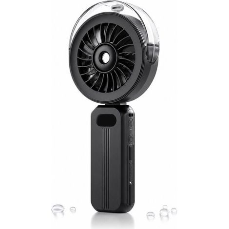 Mini ventilateur à main 11,8 x 4,7 x 22,5 cm, avec brumisateur d'eau, rechargeable, pliable, 4 vitesses, pour voyage et maquillage, noir (1/5)