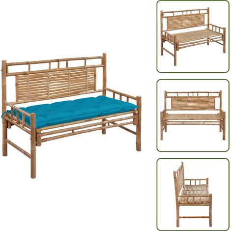 Gartenbank mit Auflage 120 cm Bambus - Bambus Gartenbank - Gartenmöbel - Outdoor Möbel - Sitzbank - Lounge Chair (1/5)