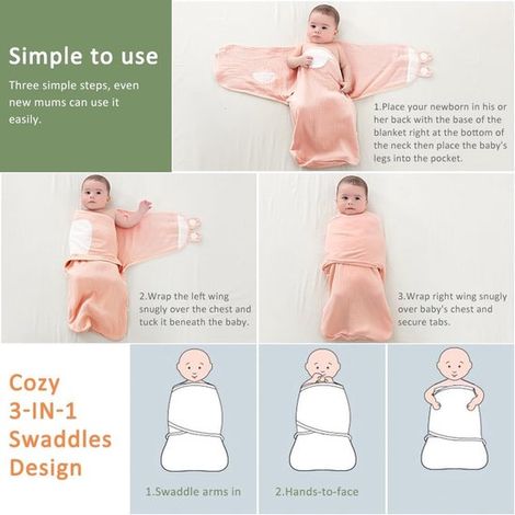 Manta para envolver al bebé，6389 cm，Recomendada para bebés de 3 a 6 meses，Manta para recién nacidos，Manta transpirable，Saco de dormir para bebés (1/5)