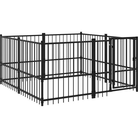 Gabbia per cuccia recinto per animali da esterno per cani in acciaio 3,75 m² nero 020041832