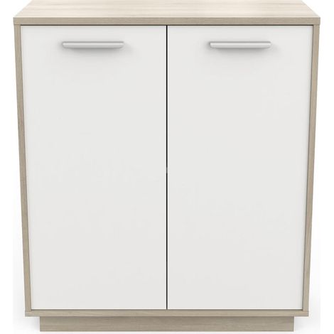 CALICOSY - Buffet bas 2 portes, décor bois et blanc L78 cm - Léo (1/5)