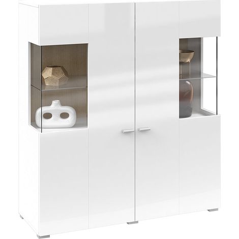 Credenza 2 ante Akram bianco e marrone 123cm (1/4)