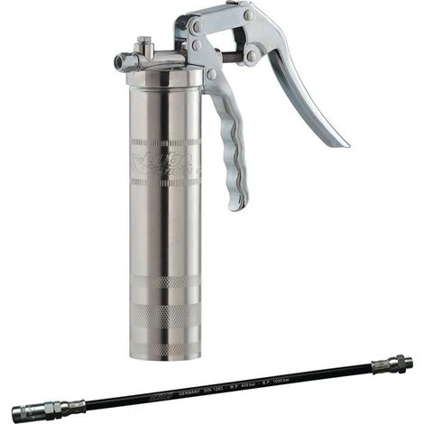 Presse à graisse à une main Lube-Shuttle 400g – Réservoir acier galvanisé – Levier ergonomique – Tuyau haute pression 300mm – Mato (1/3)