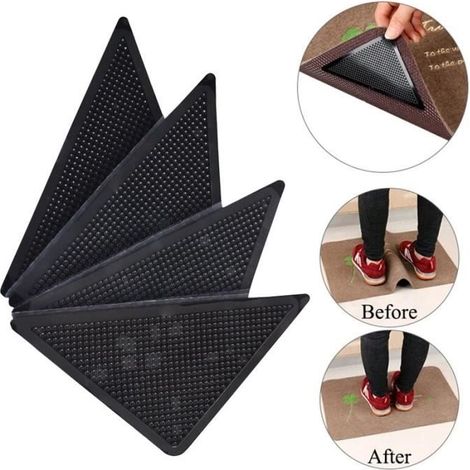 (4PCS Mat Grippers)4 pièces, pinces à tapis réutilisables, patins antidérapants, tapis de Patch antidérapant, Triangle lavable, (1/4)