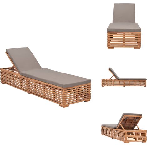 vidaXL Chaise longue avec coussin gris foncé Bois de teck solide (1/5)