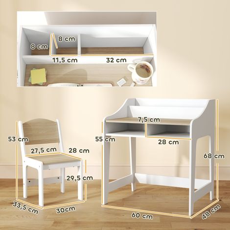 Bureau d'écolier avec étagères ouvertes, fauteuil assorti, 3-8 ans, en bois naturel, rangement intégré pour chambre d'enfant (1/5)