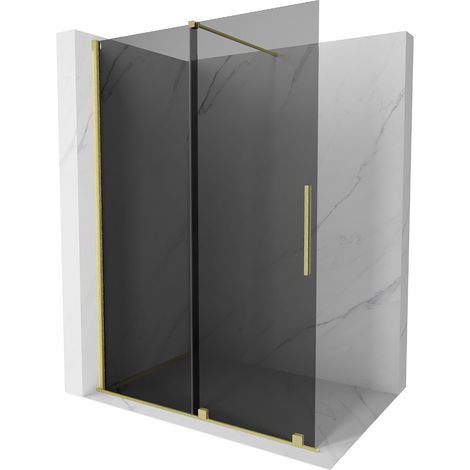 Mexen Velar Walk-in Duschwand 140 x 200 cm, grafit 8 mm, gebürstet Gold - 871-140-000-43-55 (1/5)