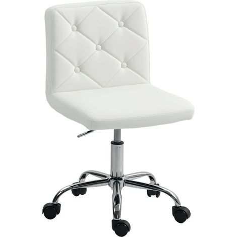 Chaise de Bureau Réglable et Pivotante Fauteuil Rembourré en Cuir PU et Acier sans Accoudoirs Blanc 44x50x78-88 cm (1/5)
