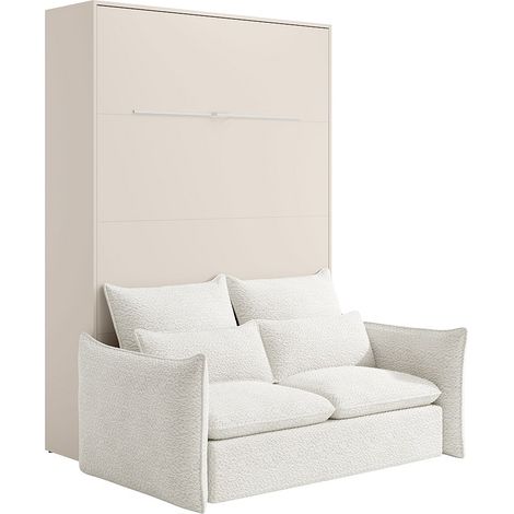 Letto estraibile 160 x 200 cm Apertura verticale manuale Con LED Beige + Divano - RAPILI