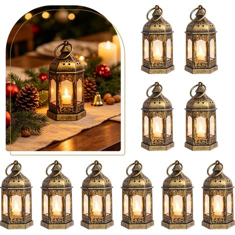Lot de 10 mini lanternes LED dorées - Décoration de Noël (1/5)