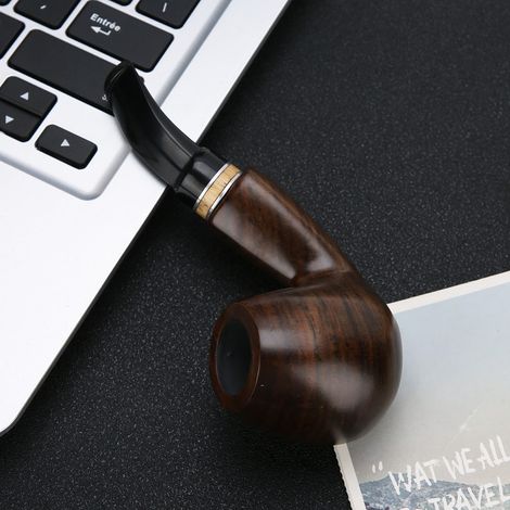 Pipe en ébène à marteau avec une finition en grain de bois lisse et incurvée de style rétro