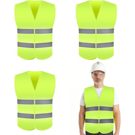 3 Pièces Gilet de Sécurité Réfléchissant, Gilet Jaune Fluorescent de Sécurité Haute Visibilité, Gilet Réfléchissantes de Voiture pour Conducteurs, Travailleurs, Cycliste Unisexe (1/5)