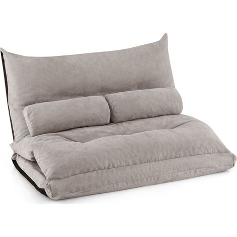 Divano letto 2 posti regolabile con 2 cuscini, Divano da terra pieghevole con schienale regolabile Grigio (1/4)