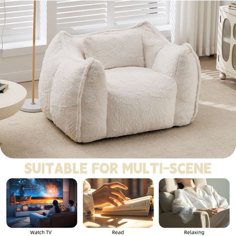 Fauteuil Poire Géant avec Coussin, Pouf XXL Confortable pour Adultes et Enfants, Canapé de Sol en Fausse Fourrure pour Salon, Chambre ou Studio, Beige (1/5)