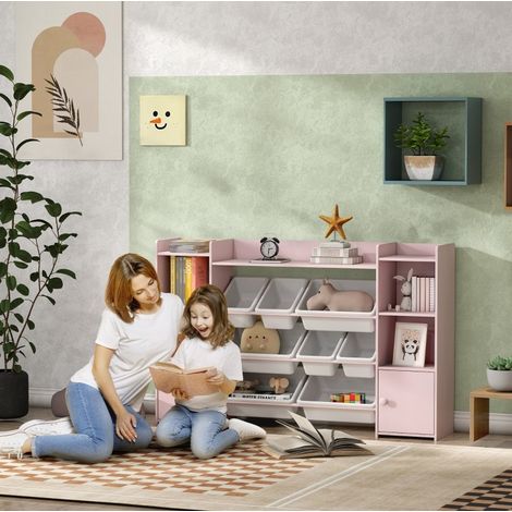 Meuble de rangement enfant 140x30x90 cm rose – 8 bacs amovibles (1/5)