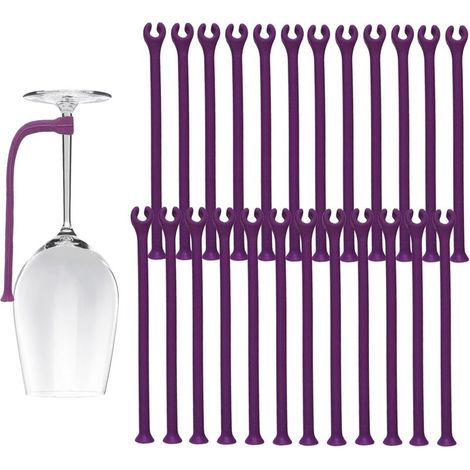 Weinglashalter, 24 Stück Silikon-Weinglashalter, verstellbar 17 cm, spülmaschinenfest, Küchenhelfer, geeignet für eine Vielzahl von Weingläsern (Lila)