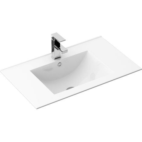 REA – Vasque à encastrer 615mm x 465mm – Céramique sanitaire blanche – Trou de robinet et débordement – Conception moderne et facile à nettoyer