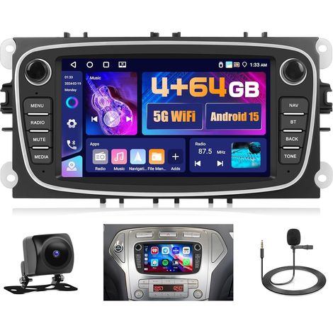 4+64GB Android Autoradio Carplay pour Focus S-Max Mondeo Galaxy C-Max Kuga, 7 Pouces Écran Tactile Bluetooth Poste Radio Voiture Android Auto, GPS, Bluetooth5.0, FM/RDS, Caméra de Recul (1/5)