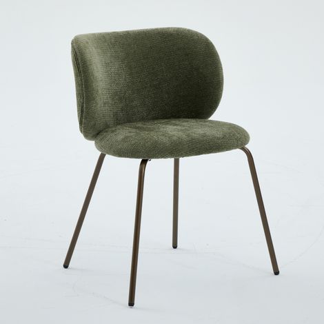 Chaise de salle à manger moderne en tissu velours côtelé, dossier courbé ergonomique avec assise moelleuse, piètement métallique finition bronze – lot de 2, teinte vert émeraude pour cuisine élégante (1/5)