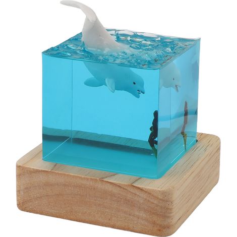 Veilleuse baleine blanche artisanale, lampe de chevet/décoration des profondeurs marines avec support en chêne et port USB, éclairage RGB. (1/5)