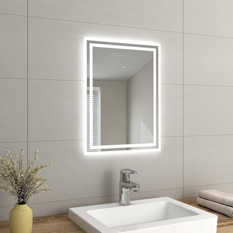 EMKE LED Illuminated Bathroom Mirror with Light 45x60cm Touch Switch + Anti-Fog + Adjustable Color (1/5)