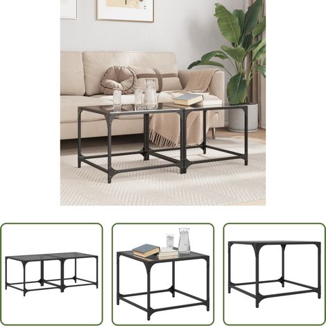 Glasplatte - Couchtische mit Glasplatte 2 Stk. Schwarz 50x50x40 cm Stahl (1/5)