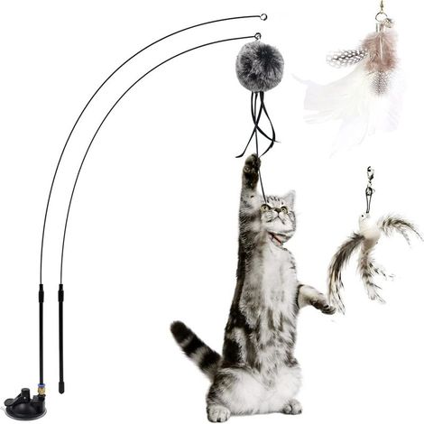Ahlsen Jouet en plumes pour chats, jouet pour chat, canne à pêche rétractable, interaction chat et chaton d'intérieur (1/2)