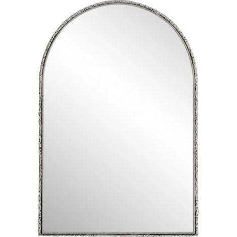Miroir Mural Arqué Argenté 61x91cm, Miroir de Salle de Bain avec Cadre en Fer, Verre Trempé pour Salon et Entrée (1/5)