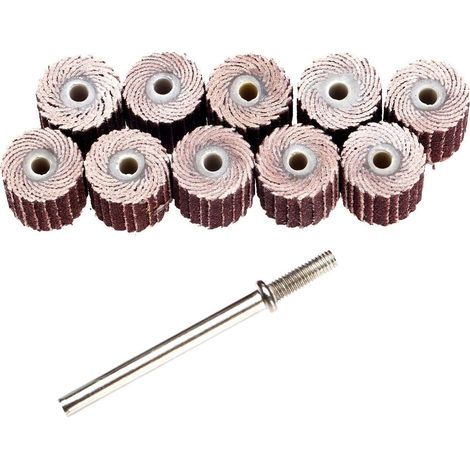 10Pcs Roue à Lamelles Disque de Rabat de Ponçage Abrasif Roue de Ponçage pour Dremel Rotary Set Roue avec la Poignée Roue de Papier Abrasif 240 Grit Dia 3/8"10mm (1/5)