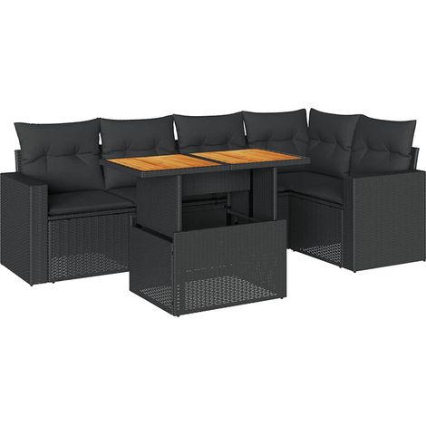 Set Divano da Giardino 6 pz con Cuscini Nero in Polyrattan vidaXL (1/5)