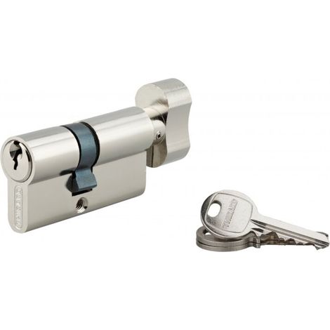Cylindre de serrure à bouton SA 35Bx25mm – Panneton anti-arrachement – 5 goupilles – 3 clés en acier nickelé – Pour portes d'entrée (1/3)