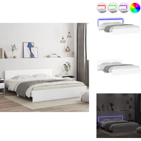 Bettgestell mit Kopfteil und LED-Beleuchtung Weiß 180x200 cm - Bettstellengestell - Holzbettfassungen - Weißes Bett - Doppelbett - LED Beleuchtung (1/5)