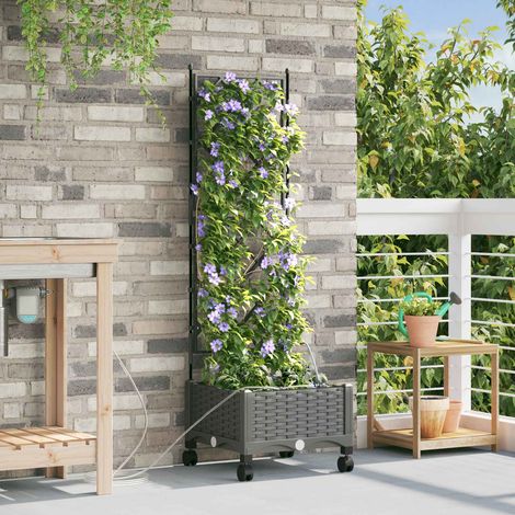 vidaXL Porte-plante de jardin avec irrigation et roues Gris clair PP (1/5)