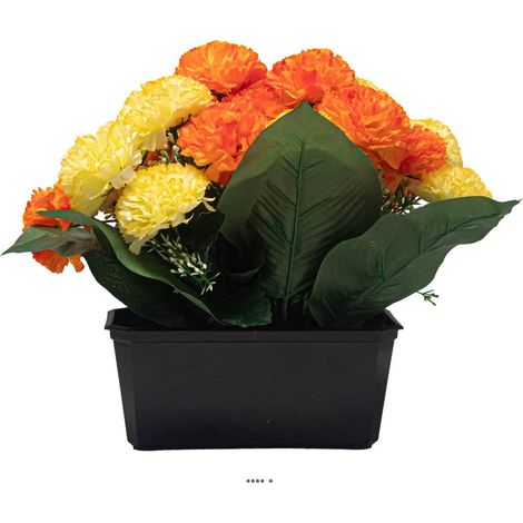 Jardinière fleurs artificielles pour les tombes Oeillets H 30cm Lg 45 cm Jaune-orange - couleur: Jaune-orange