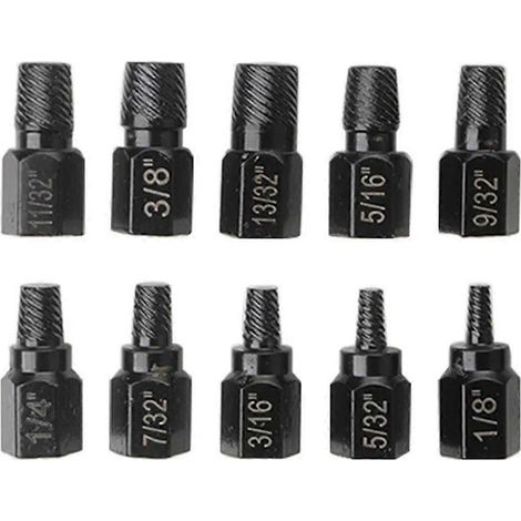 Kit de 10 extracteurs de vis pour vis endommagées, avec forets métalliques pour retirer les goujons et boulons cassés. (1/5)
