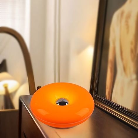 Kreative LED-Schreibtischlampe im modernen Donut-Design, Touch-Steuerung mit einstellbarer Helligkeit und Farbtemperatur, USB-Anschluss, ideal für Schlafzimmer und Schreibtisch.