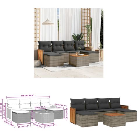 Salon de jardin avec coussins 7 pcs gris résine tressée - Ensemble Salon Jardin - Meuble Extérieur - Résine Tressée - Rotin Synthétique - Mobilier De Jardin - Home & Living (1/3)