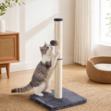 Griffoir pour Chat en Sisal Naturel avec Base Stable et Jouet pour Grands Chats 40 x 40 x 84 cm Gris foncé (1/5)