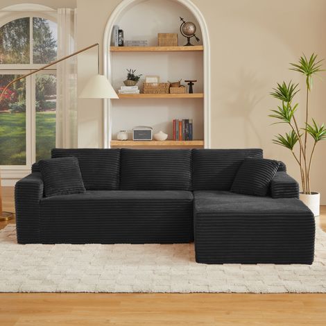 Canapé d’angle modulable noir 252,5 x 163 x 65 cm en tissu pour petit espace - CHICFURN (1/5)