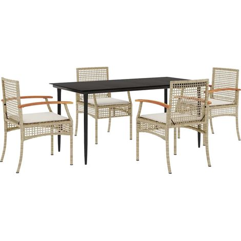 Maison Exclusive - 5-tlg. Garten-Essgruppe mit Kissen Beige Poly (1/5)