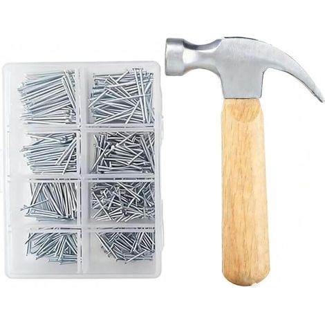 Surtido de 560 clavos pequeños para colgar cuadros, proyectos de bricolaje, carpintería, construcción, reparaciones, extractor de clavos y martillo.