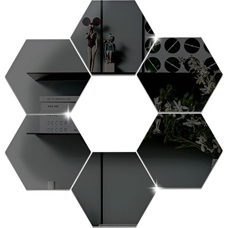 Miroir Hexagonal Mural Autocollant en Papier - JINFGERNE - Décoration Élégante, Imperméable, Application Facile, Disponible en Argent, Or et Arc-en-Ciel, Idéal pour Toutes les Pièces