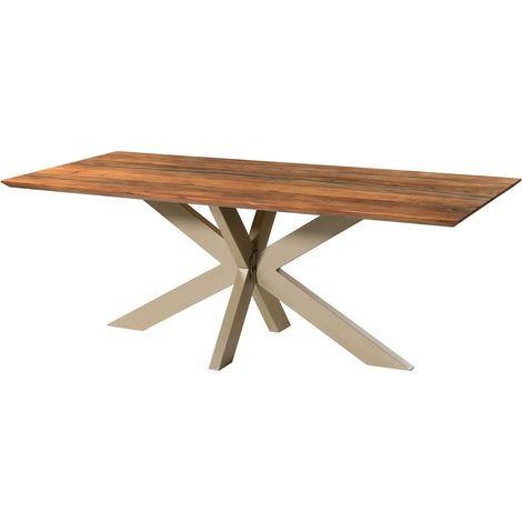 Table à manger en bois d'acacia 260x100x76 naturel laqué / Epoxy noir, support Spider argent mat EPOXY (1/4)