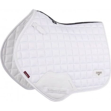 Rechteckige Satteltasche LeMieux Close Contact Modell Loire Classic in Satin Stoff und Bambus Futter WEISS